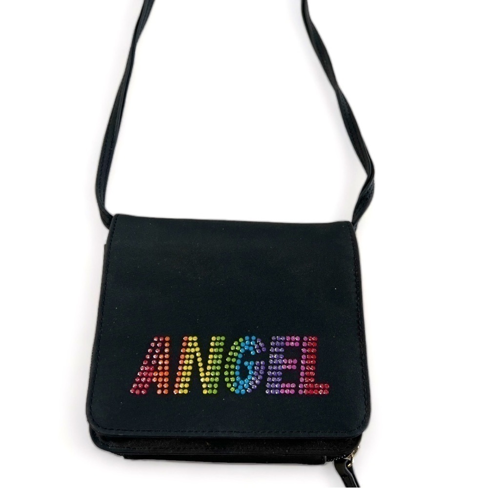 Y2K Vintage Black Rainbow ANGEL Crossbody Purse Makeup Clutch Wallet Combo